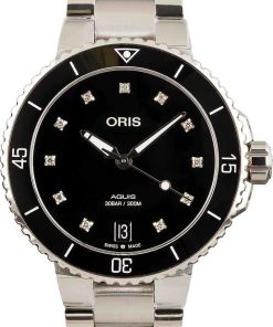 HandMade The Womens Oris Aquis Date Black Diamond Dial