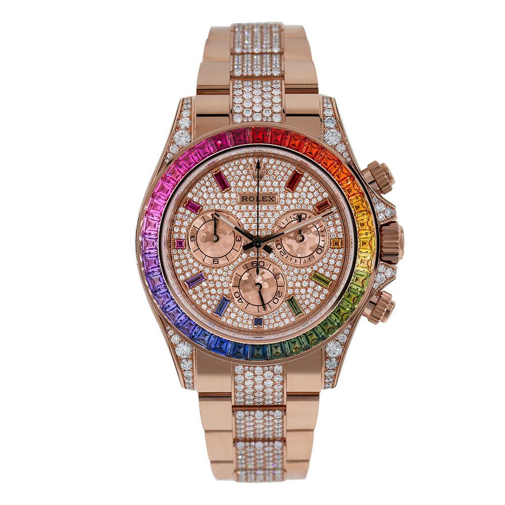 Rolex Cosmograph Everose Daytona Factory Diamond Rainbow Edition Ref# 116595RBOW)