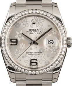 HandMade The Rolex Datejust 116244 Diamond Bezel Silver Floral Dial T