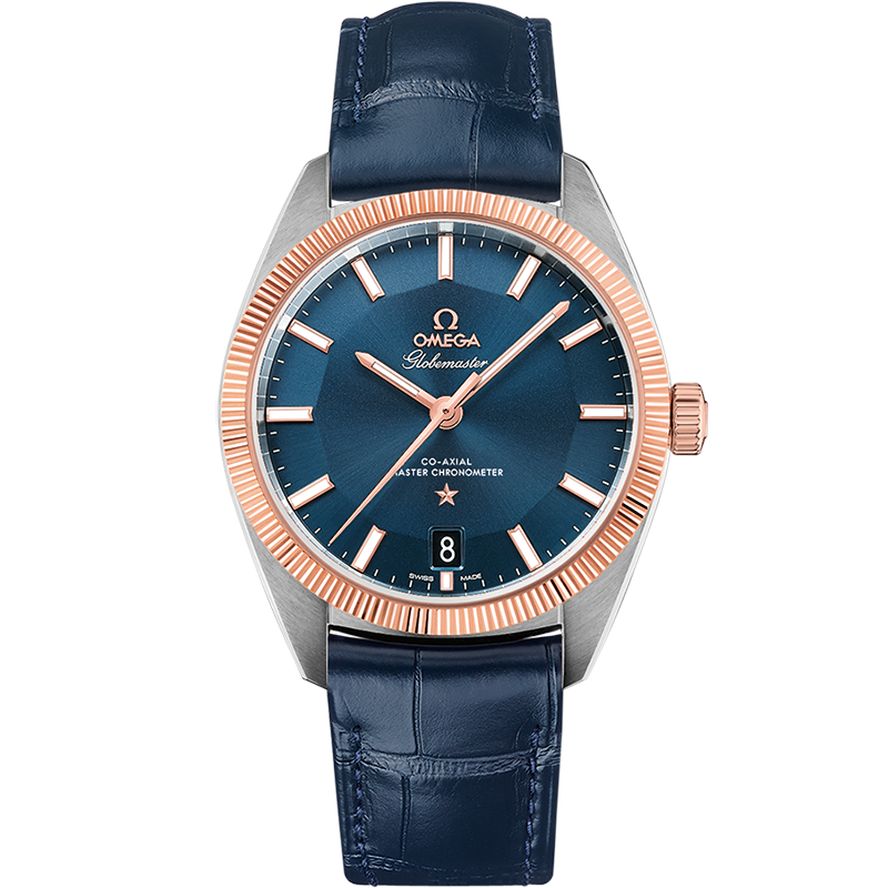 Omega CONSTELLATION GLOBEMASTER 39 mm, steel ‑ Sedna™ gold on leather strap 130.23.39.21.03.001