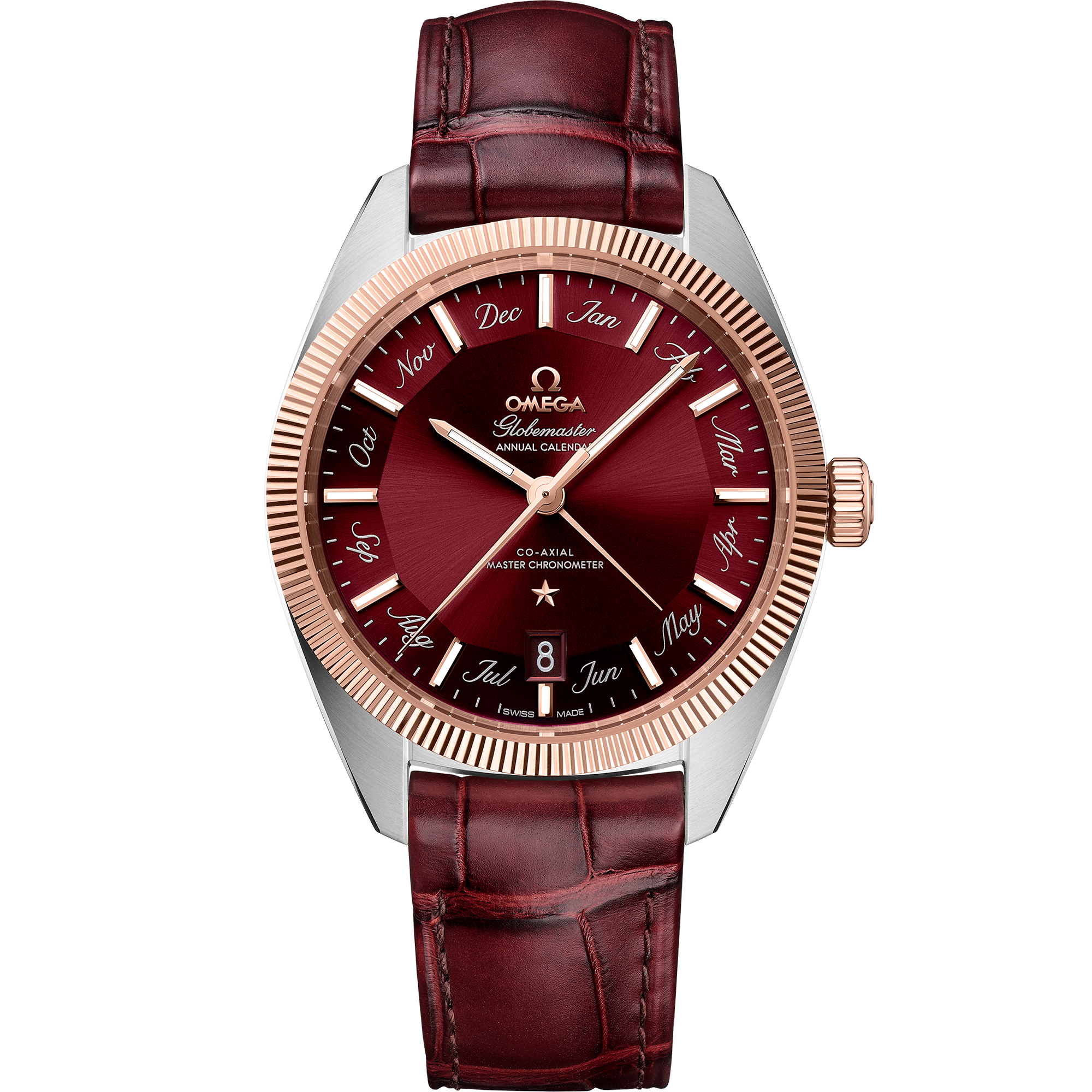 Omega CONSTELLATION GLOBEMASTER 41 mm, steel ‑ Sedna™ gold on leather strap 130.23.41.22.11.001