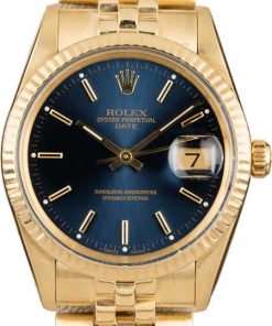 HandMade The Rolex Date 15037 Yellow Gold Jubilee Bracelet Blue Dial
