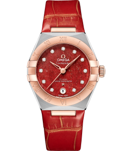 Omega CONSTELLATION 29 mm, steel ‑ Sedna™ gold on leather strap 131.23.29.20.99.002