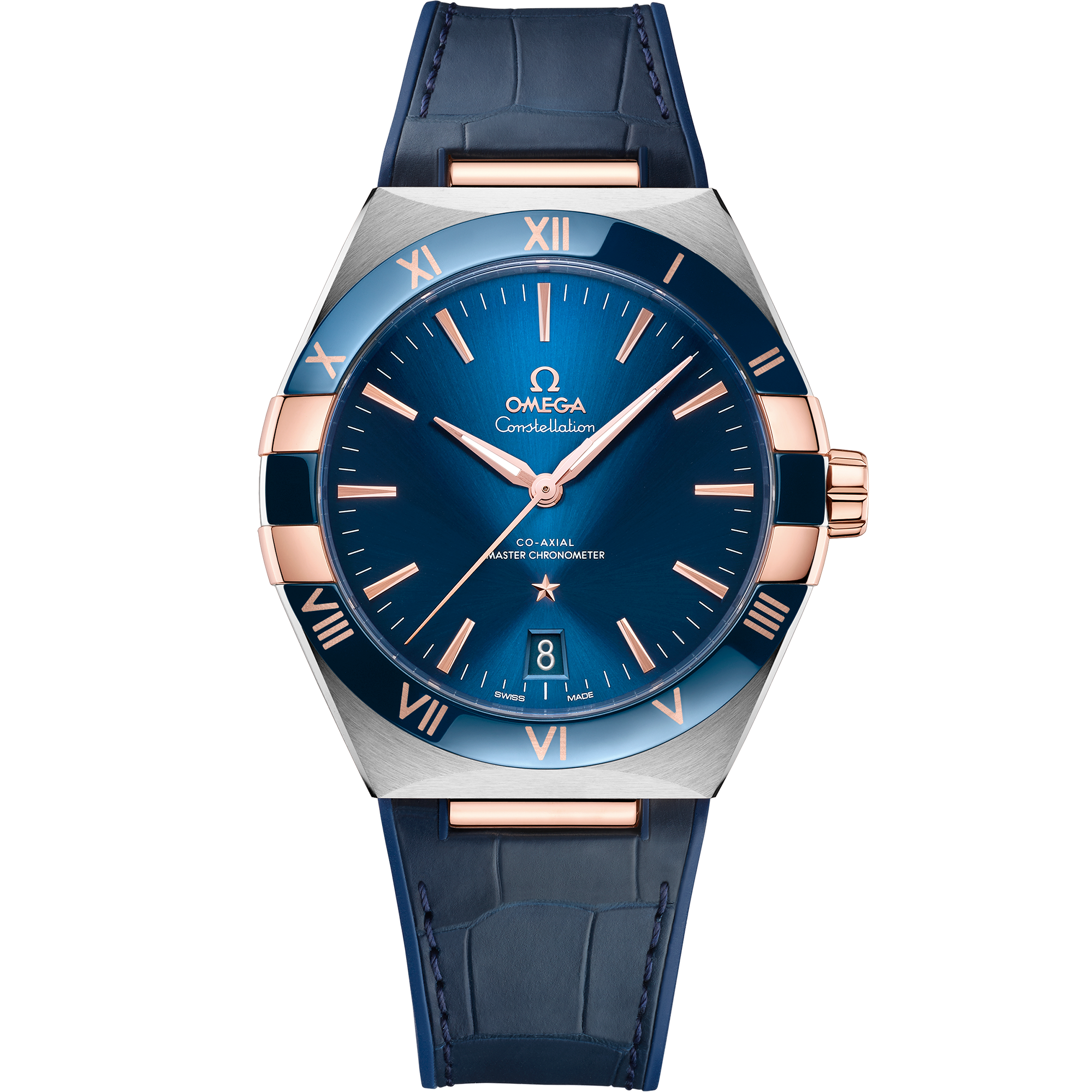 Omega CONSTELLATION 41 mm, steel ‑ Sedna™ gold on leather strap 131.23.41.21.03.001