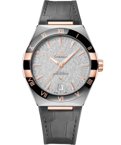 Omega CONSTELLATION 41 mm, steel ‑ Sedna™ gold on leather strap 131.23.41.21.06.001