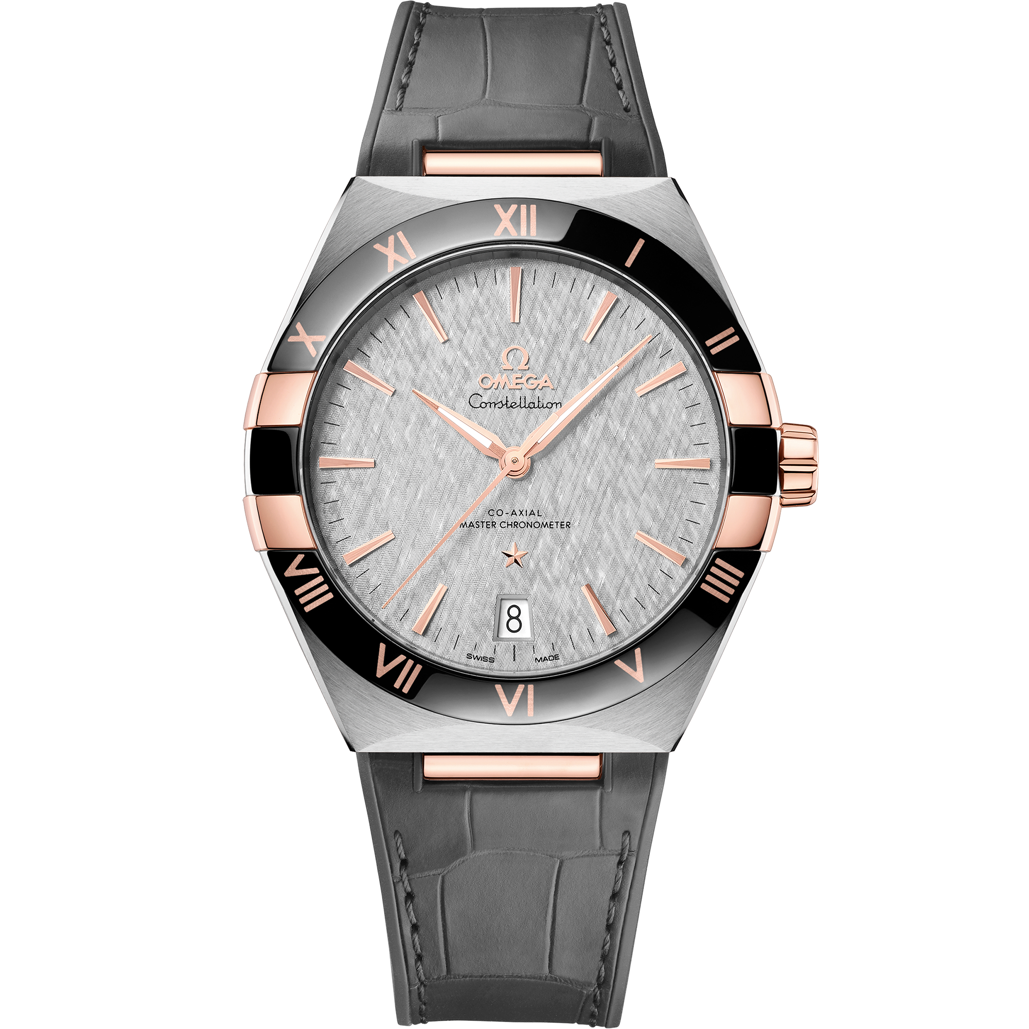 Omega CONSTELLATION 41 mm, steel ‑ Sedna™ gold on leather strap 131.23.41.21.06.001