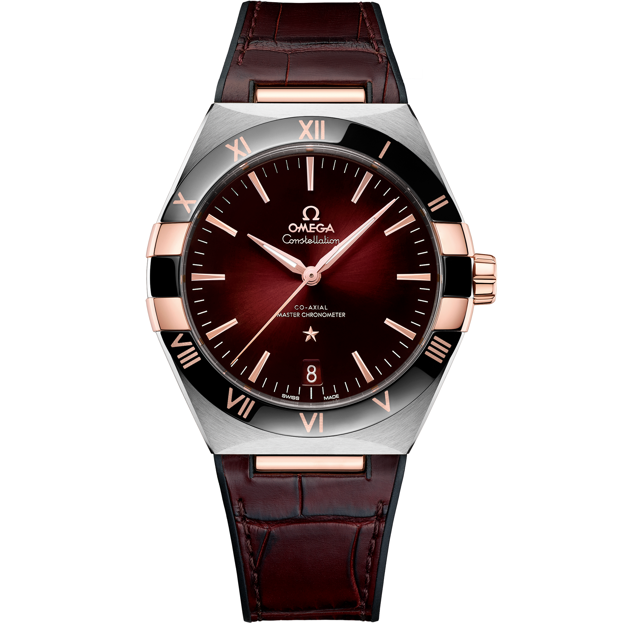 Omega CONSTELLATION 41 mm, steel ‑ Sedna™ gold on leather strap 131.23.41.21.11.001