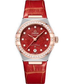 Omega CONSTELLATION 29 mm, steel ‑ Sedna™ gold on leather strap 131.28.29.20.99.002