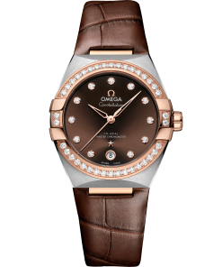 Omega CONSTELLATION 36 mm, steel ‑ Sedna™ gold on leather strap 131.28.36.20.63.001