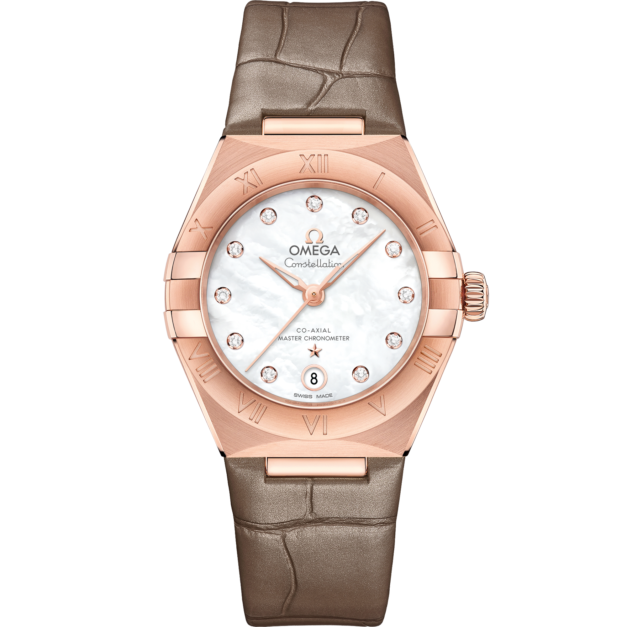 Omega CONSTELLATION 29 mm, Sedna™ gold on leather strap 131.53.29.20.55.002