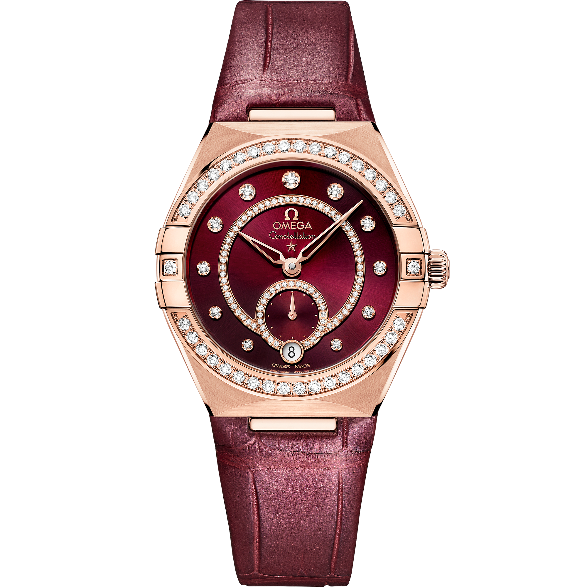 Omega CONSTELLATION 34 mm, Sedna™ gold on leather strap 131.58.34.20.61.001