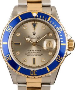 HandMade The Rolex Submariner 16613 Silver Serti Diamond Dial