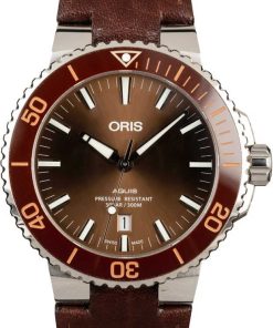 HandMade The Oris Aquis Date Brown Dial & Leather Strap