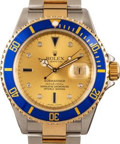 HandMade The Rolex Submariner 16613T Champagne and Blue Serti
