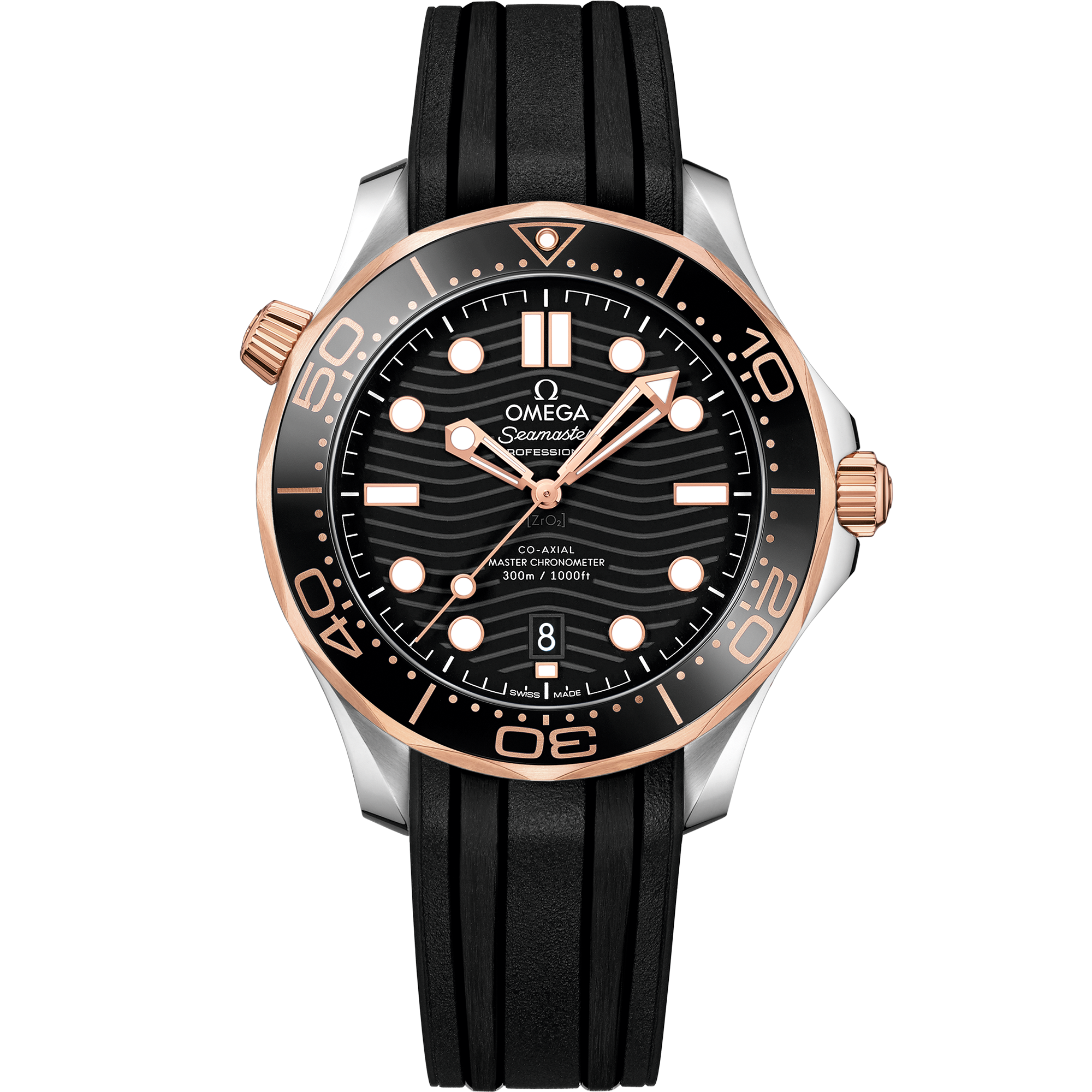 Omega SEAMASTER DIVER 300M 42 mm, steel ‑ Sedna™ gold on rubber strap 210.22.42.20.01.002