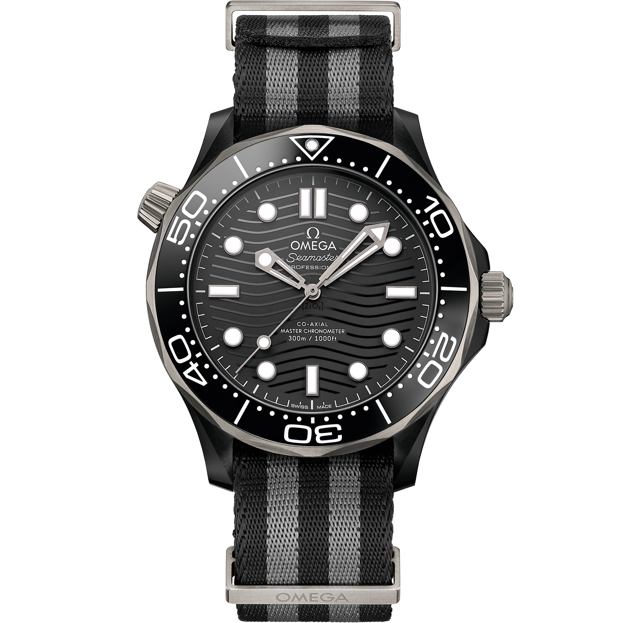 Omega SEAMASTER DIVER 300M 43.5 mm, black ceramic on NATO strap 210.92.44.20.01.002