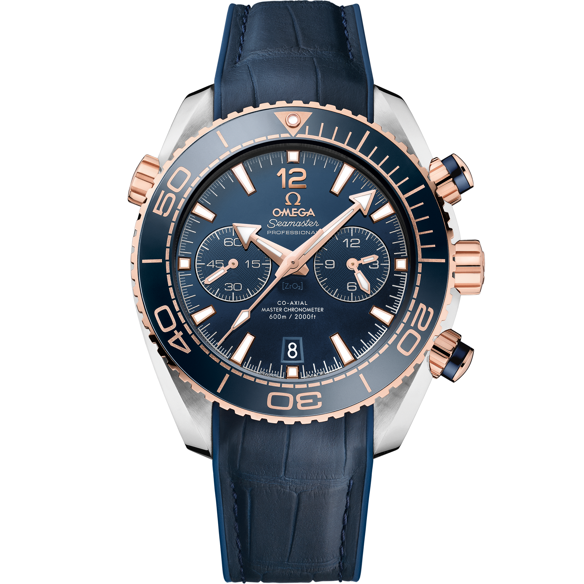 Omega SEAMASTER PLANET OCEAN 600M 45.5 mm, steel ‑ Sedna™ gold on leather strap with rubber lining 215.23.46.51.03.001