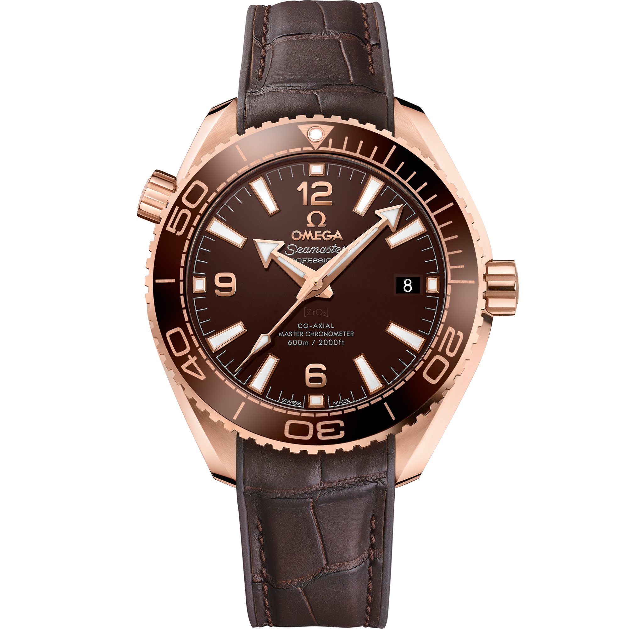Omega SEAMASTER PLANET OCEAN 600M 39.5 mm, Sedna™ gold on leather strap with rubber lining 215.63.40.20.13.001