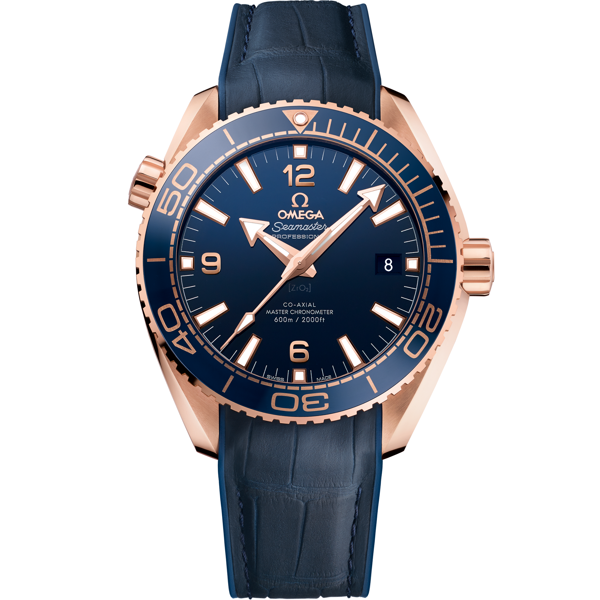 Omega SEAMASTER PLANET OCEAN 600M 43.5 mm, Sedna™ gold on leather strap with rubber lining 215.63.44.21.03.001