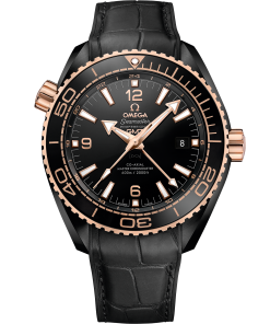 Omega SEAMASTER PLANET OCEAN 600M 45.5 mm, black ceramic on leather strap with rubber lining 215.63.46.22.01.001