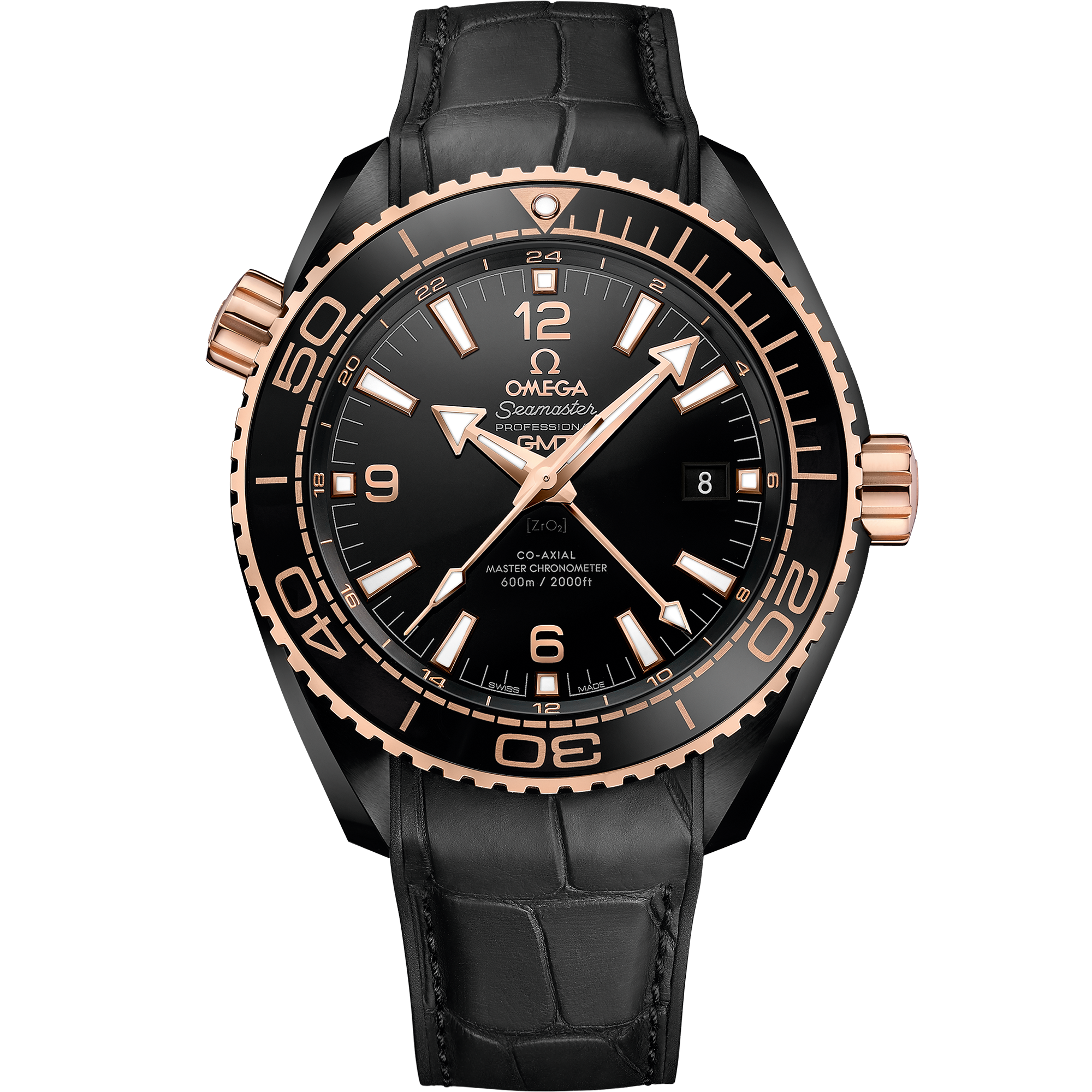 Omega SEAMASTER PLANET OCEAN 600M 45.5 mm, black ceramic on leather strap with rubber lining 215.63.46.22.01.001