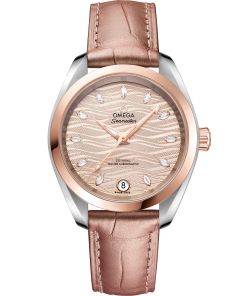 Omega SEAMASTER AQUA TERRA 150M 34 mm, steel ‑ Sedna™ gold on leather strap 220.23.34.20.59.001