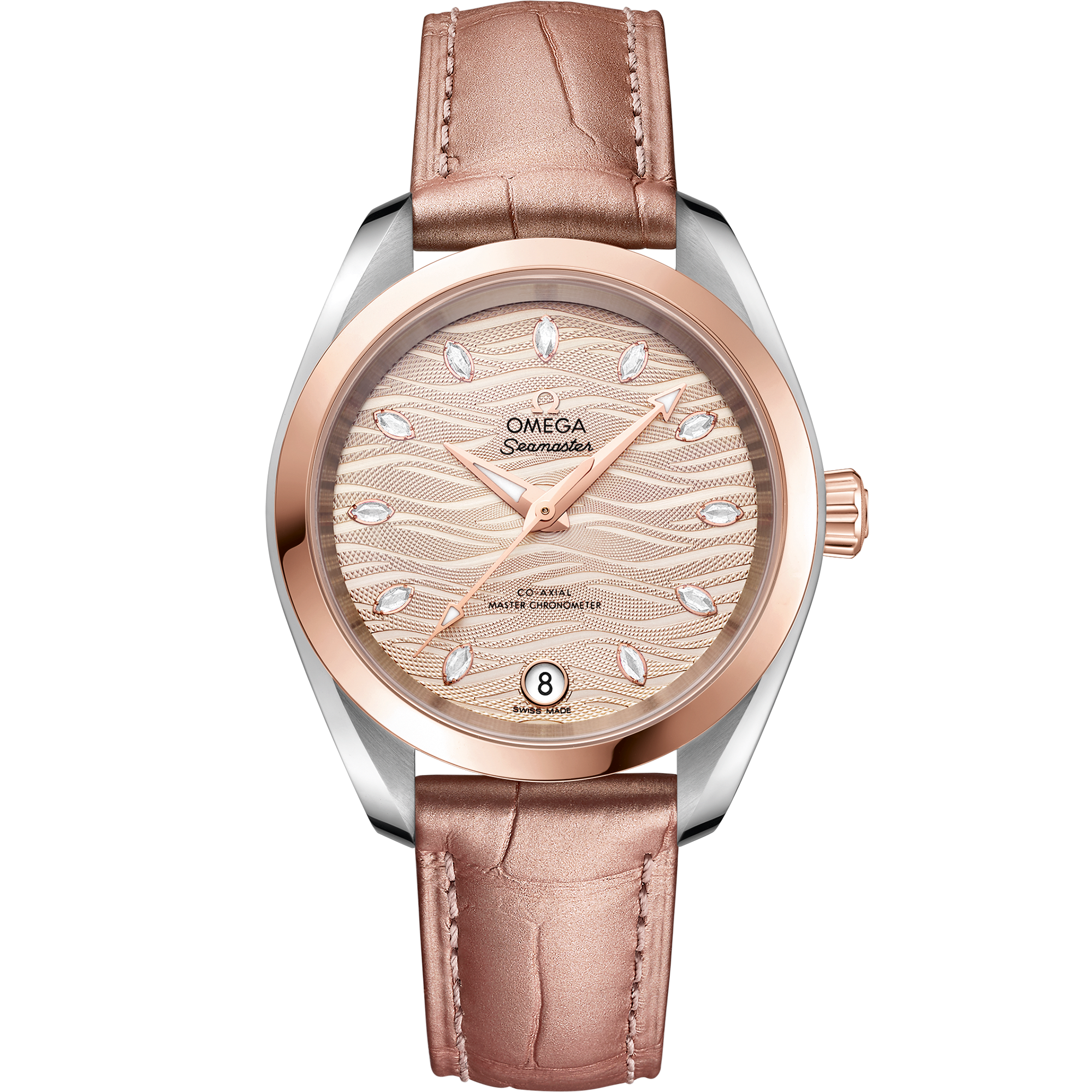 Omega SEAMASTER AQUA TERRA 150M 34 mm, steel ‑ Sedna™ gold on leather strap 220.23.34.20.59.001