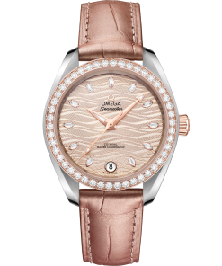 Omega SEAMASTER AQUA TERRA 150M 34 mm, steel ‑ Sedna™ gold on leather strap 220.28.34.20.59.001