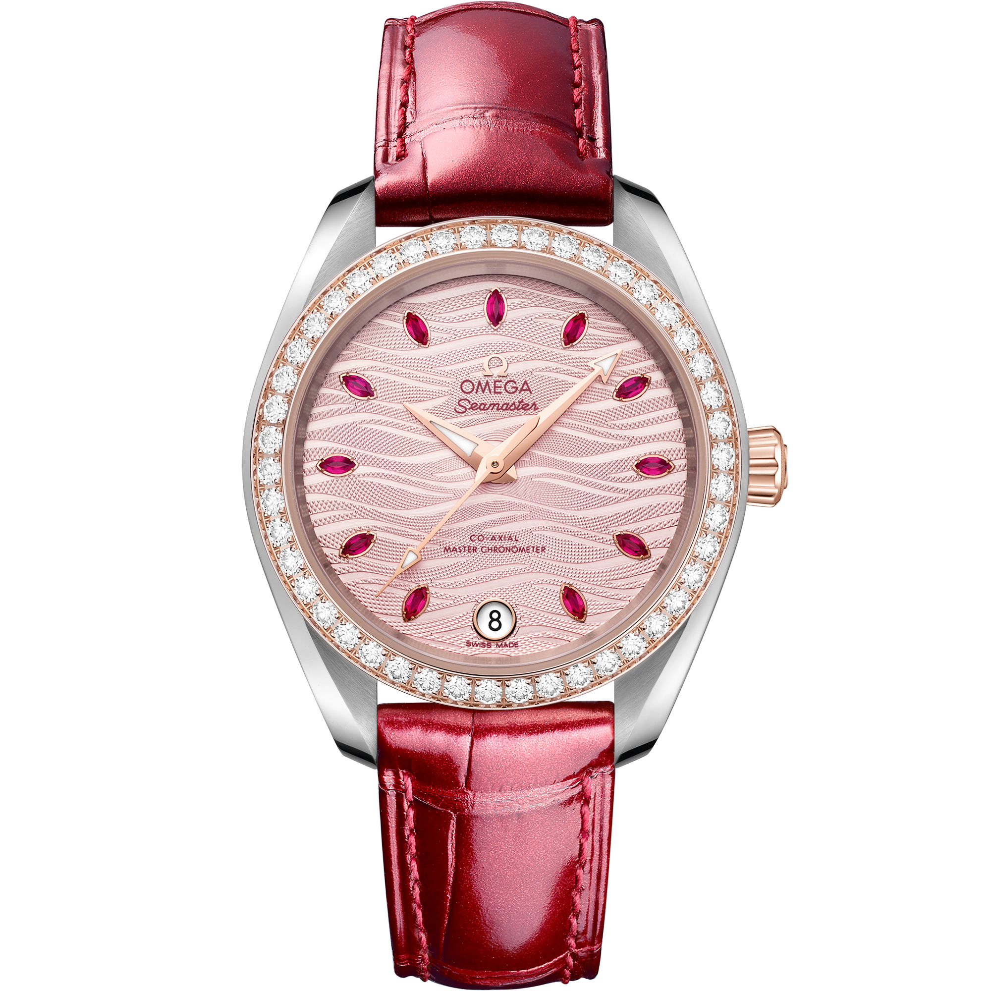 Omega SEAMASTER AQUA TERRA 150M 34 mm, steel ‑ Sedna™ gold on leather strap 220.28.34.20.60.001