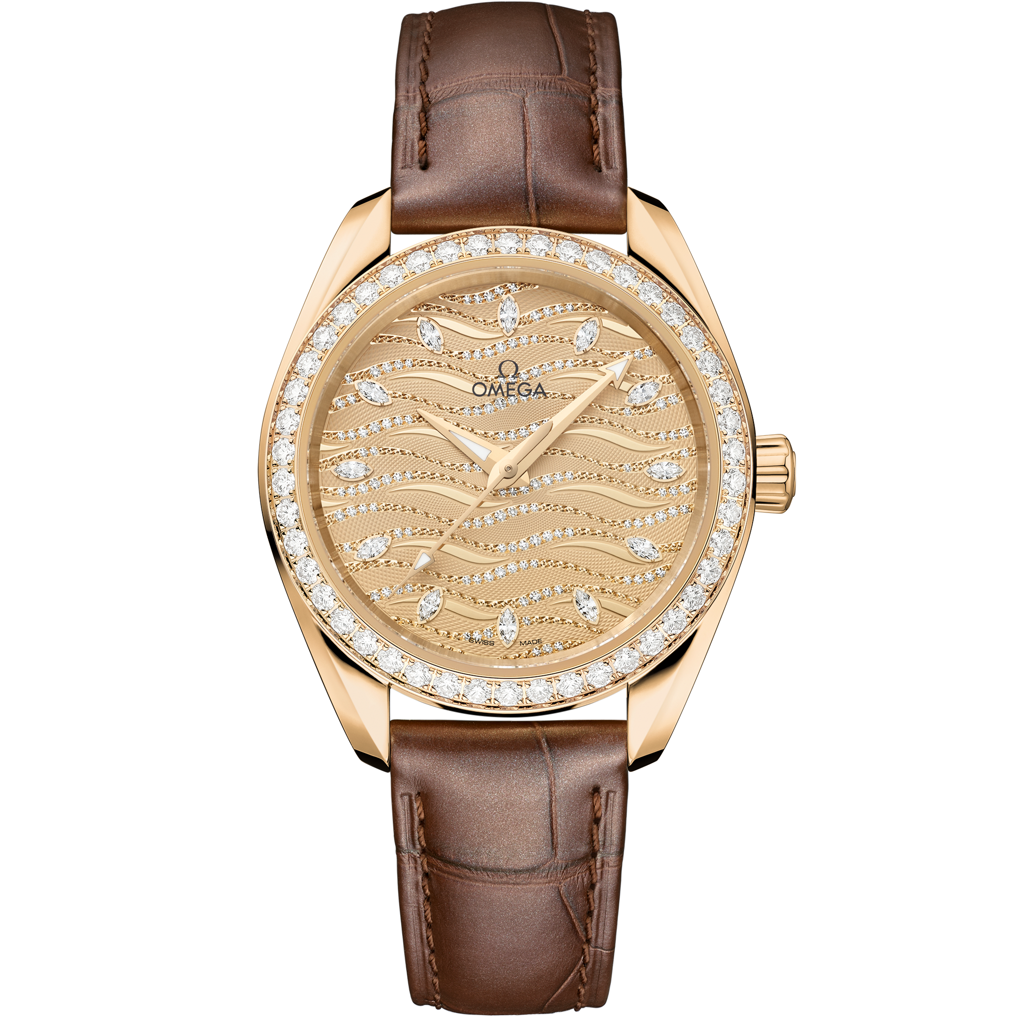 Omega SEAMASTER AQUA TERRA 150M 34 mm, Moonshine™ gold on alligator 220.58.34.20.99.008