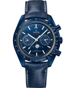 Omega SPEEDMASTER MOONPHASE 44.25 mm, blue ceramic on leather strap 304.93.44.52.03.001