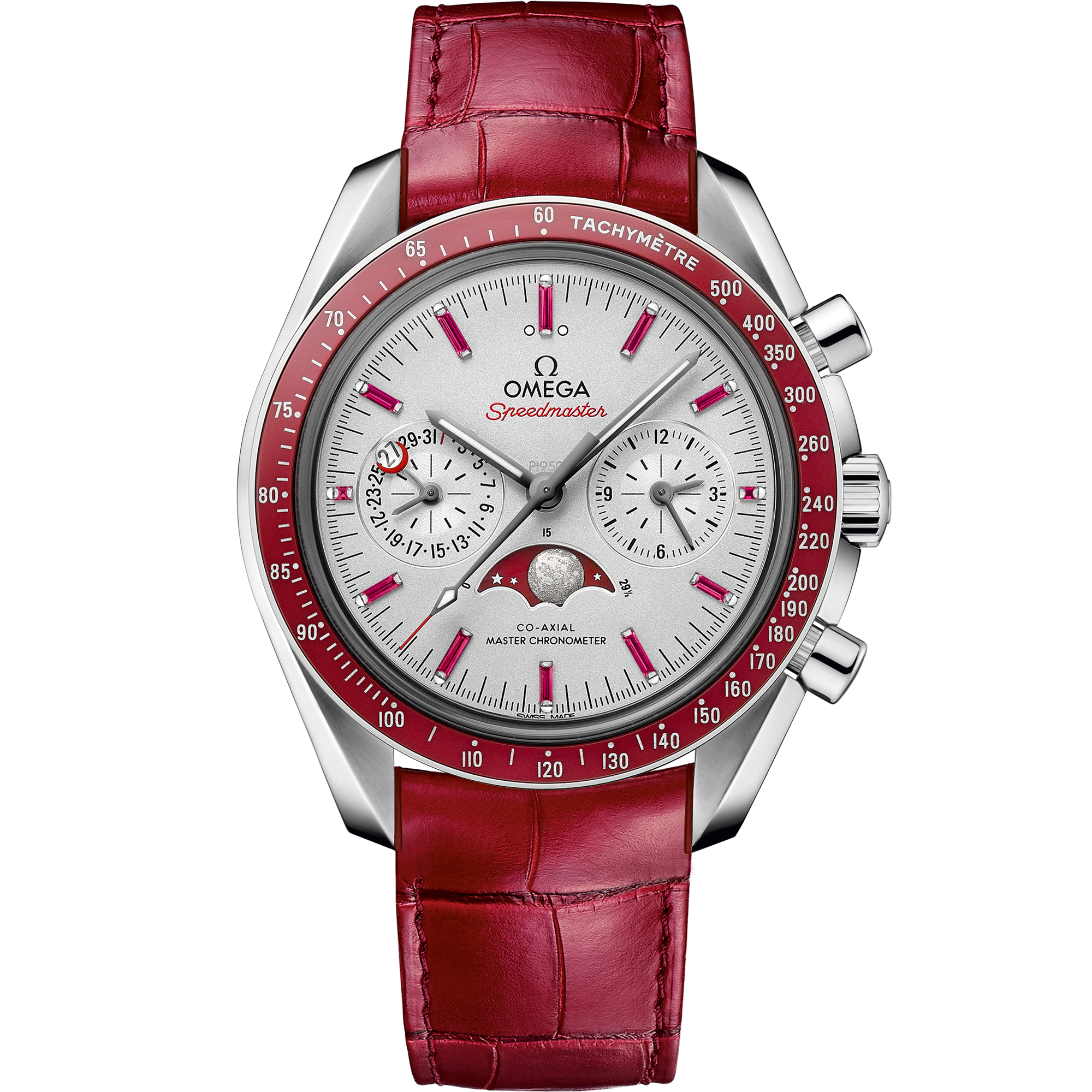 Omega SPEEDMASTER MOONPHASE 44.25 mm, platinum on leather strap 304.93.44.52.99.002