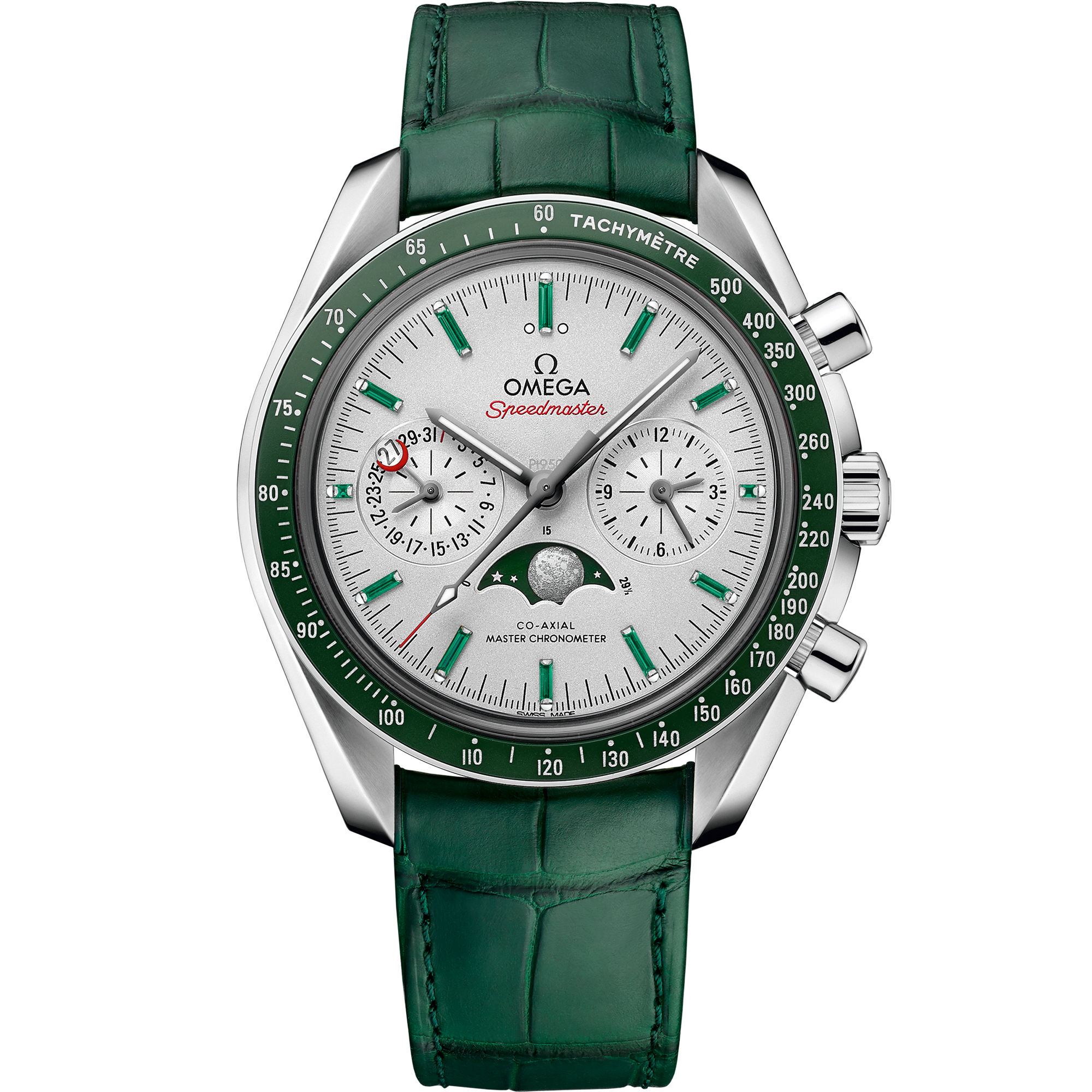 Omega SPEEDMASTER MOONPHASE 44.25 mm, platinum on leather strap 304.93.44.52.99.003