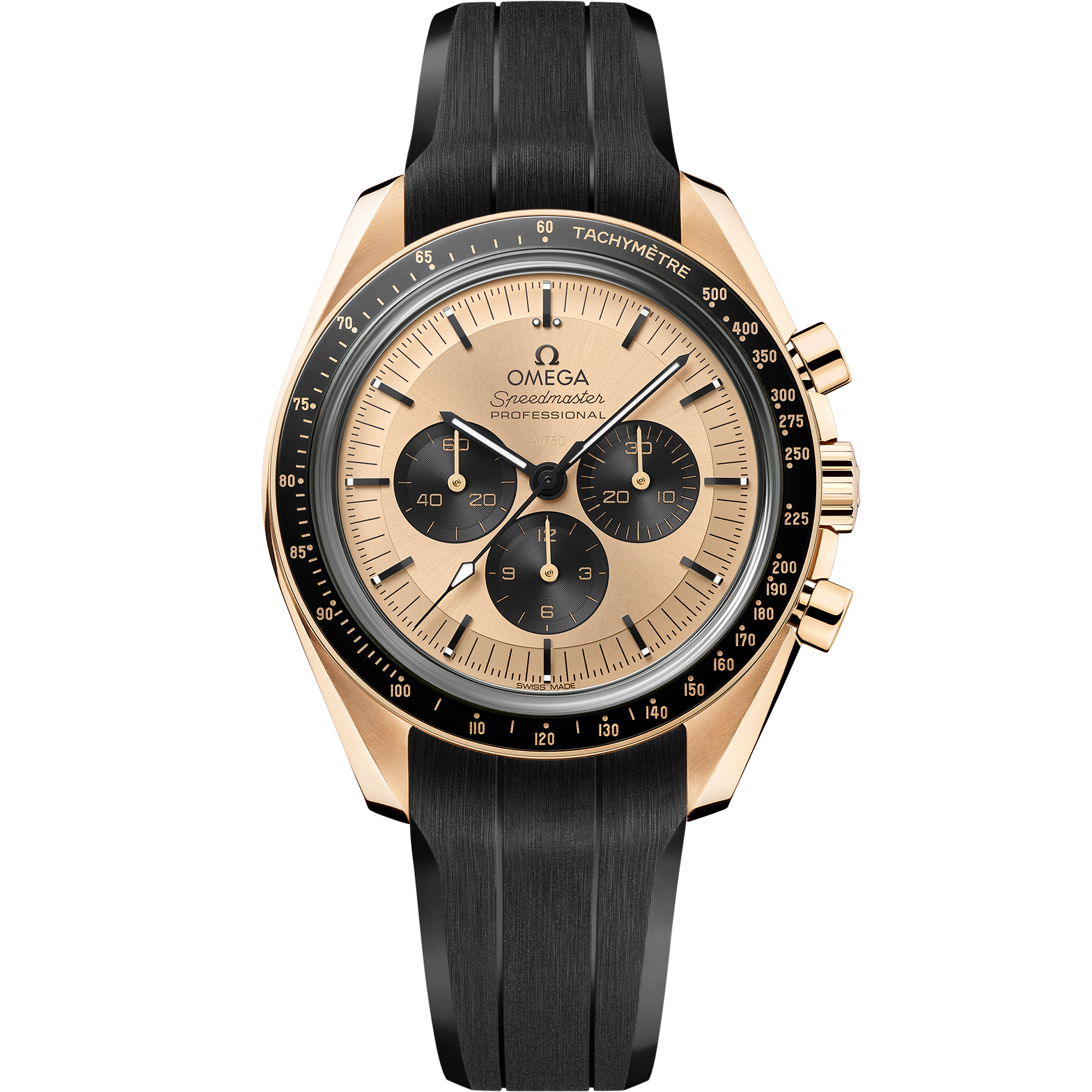 Omega SPEEDMASTER MOONWATCH PROFESSIONAL 42 mm, Moonshine™ gold on rubber strap 310.62.42.50.99.001