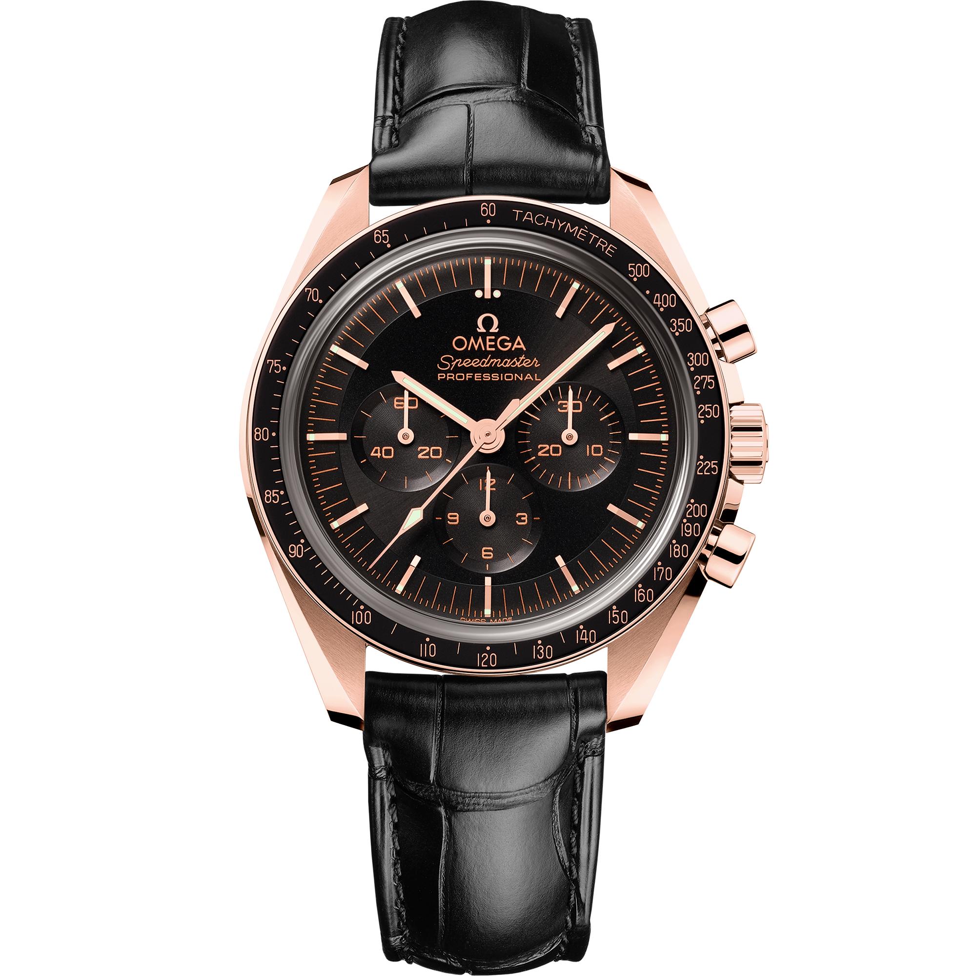 Omega SPEEDMASTER MOONWATCH PROFESSIONAL 42 mm, Sedna™ gold on leather strap 310.63.42.50.01.001