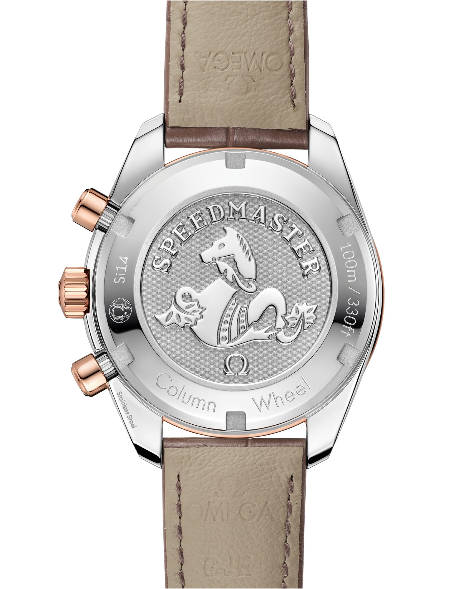 Omega SPEEDMASTER 38 38 mm, steel ‑ Sedna™ gold on leather strap 324.28.38.50.02.002 - Image 2