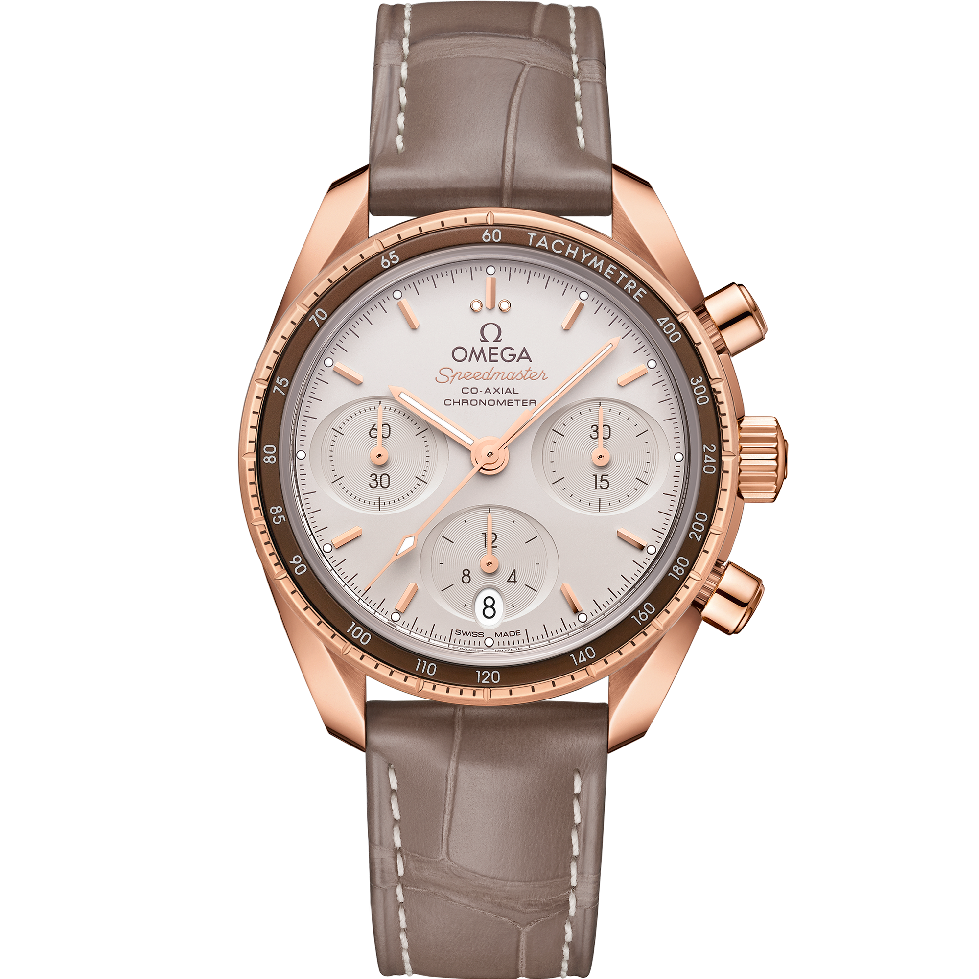 Omega SPEEDMASTER 38 38 mm, Sedna™ gold on leather strap 324.63.38.50.02.003