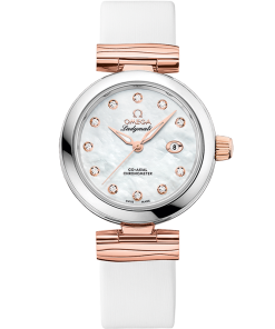 Omega DE VILLE LADYMATIC 34 mm, steel ‑ Sedna™ gold on leather strap 425.22.34.20.55.004