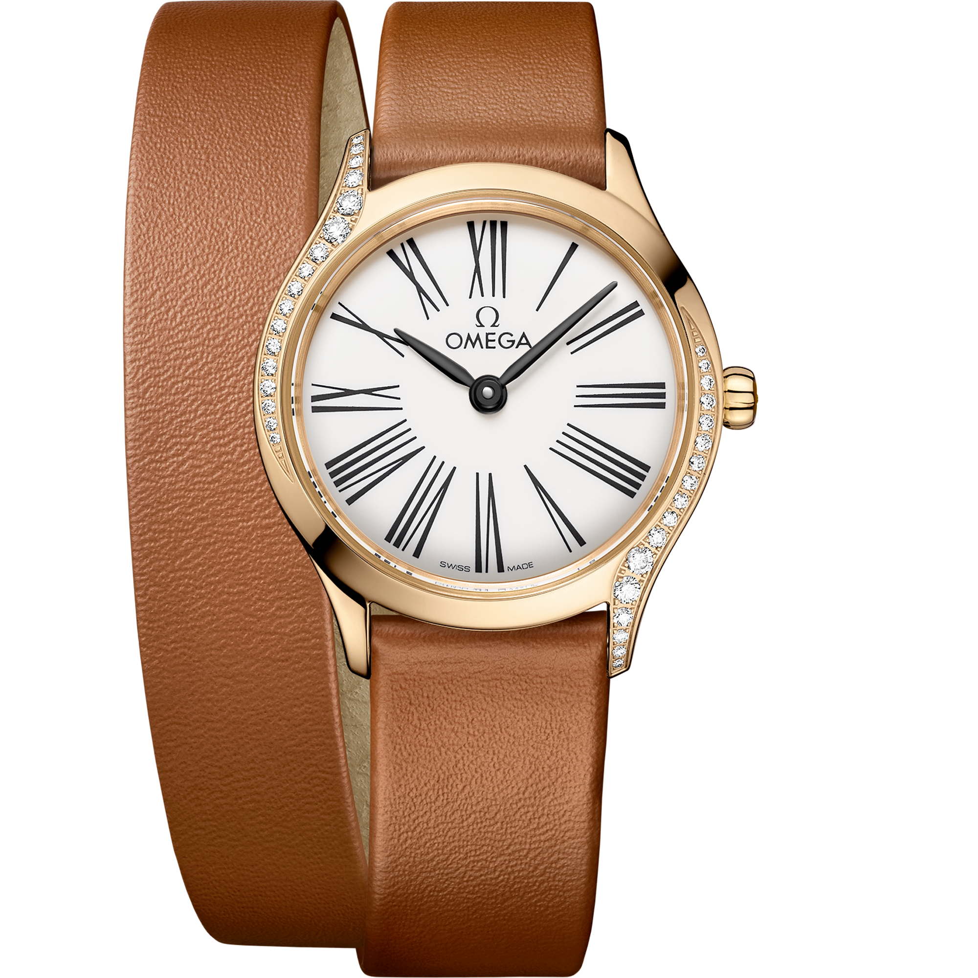 Omega DE VILLE MINI TRÉSOR 26 mm, Moonshine™ gold on leather strap 428.57.26.60.04.005