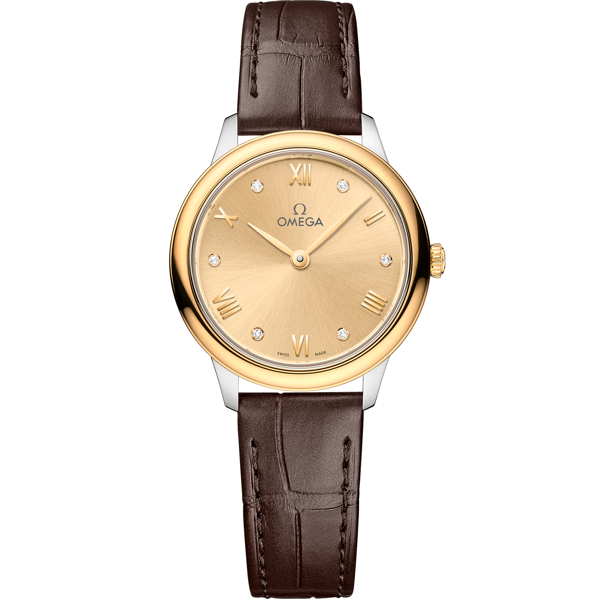 Omega DE VILLE PRESTIGE 27.5 mm, steel ‑ yellow gold on leather strap 434.23.28.60.58.001