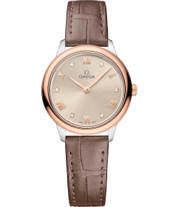 Omega DE VILLE PRESTIGE 27.5 mm, steel ‑ Sedna™ gold on leather strap 434.23.28.60.59.001
