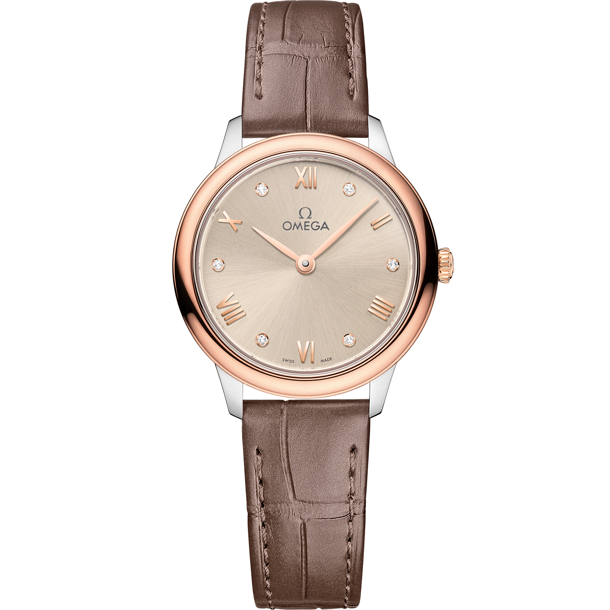 Omega DE VILLE PRESTIGE 27.5 mm, steel ‑ Sedna™ gold on leather strap 434.23.28.60.59.001