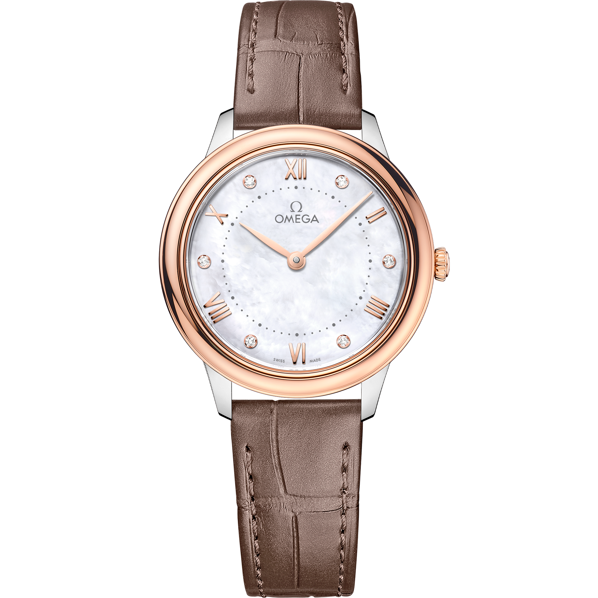 Omega DE VILLE PRESTIGE 30 mm, steel ‑ Sedna™ gold on leather strap 434.23.30.60.55.001