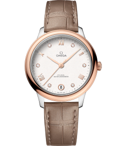 Omega DE VILLE PRESTIGE 34 mm, steel ‑ Sedna™ gold on leather strap 434.23.34.20.52.001