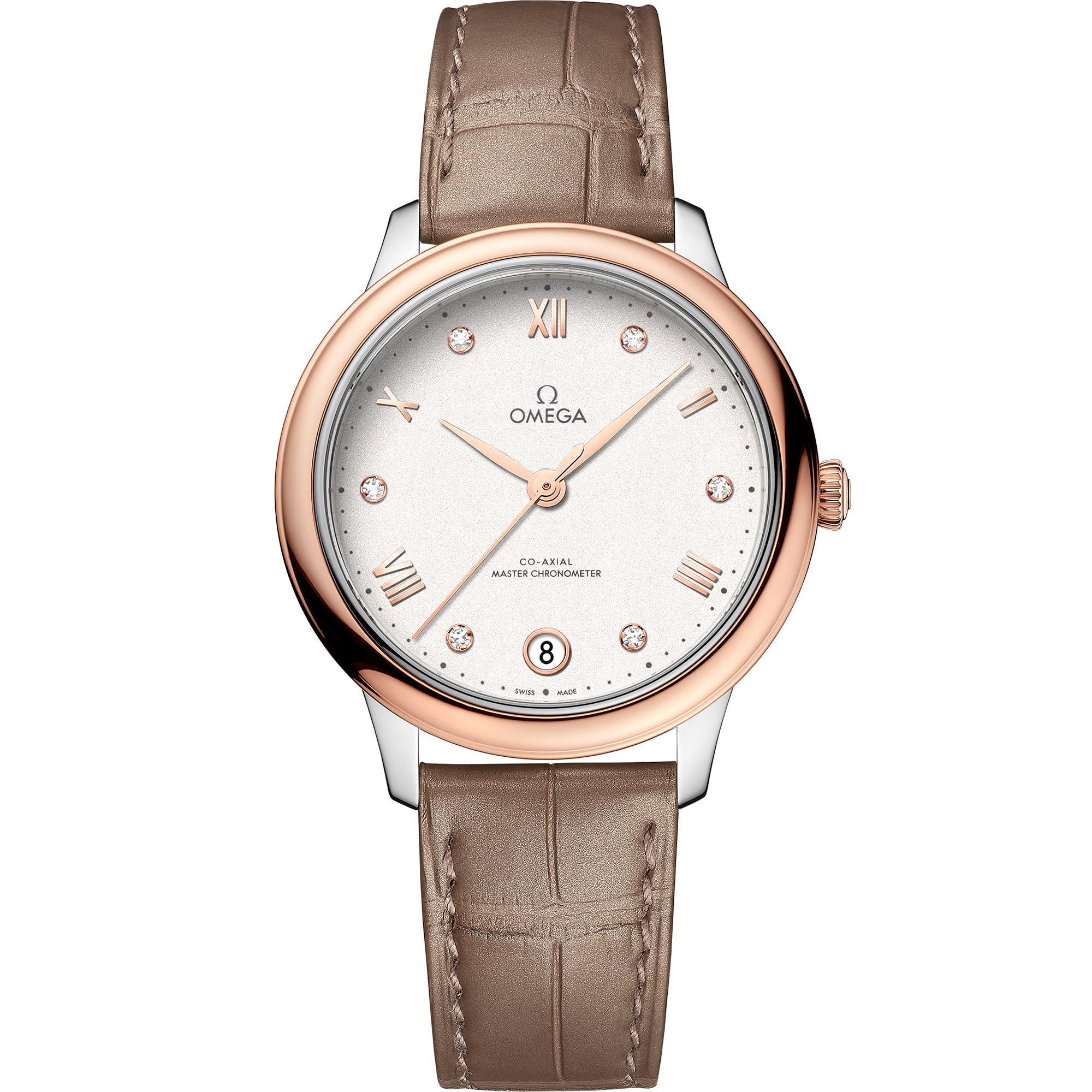 Omega DE VILLE PRESTIGE 34 mm, steel ‑ Sedna™ gold on leather strap 434.23.34.20.52.001