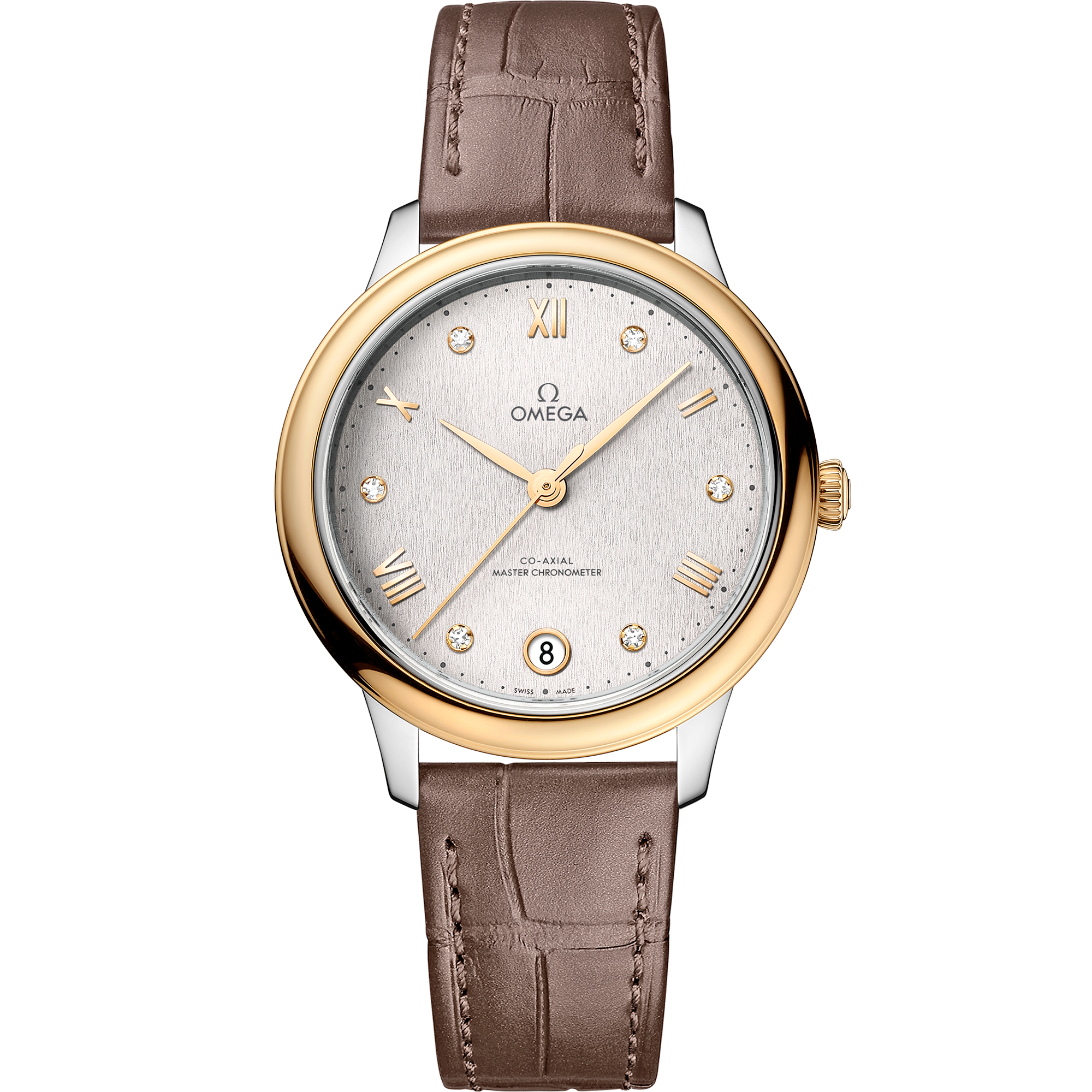 Omega DE VILLE PRESTIGE 34 mm, steel ‑ yellow gold on leather strap 434.23.34.20.52.002