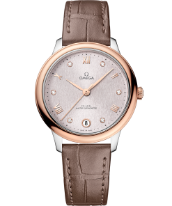 Omega DE VILLE PRESTIGE 34 mm, steel ‑ Sedna™ gold on leather strap 434.23.34.20.52.003