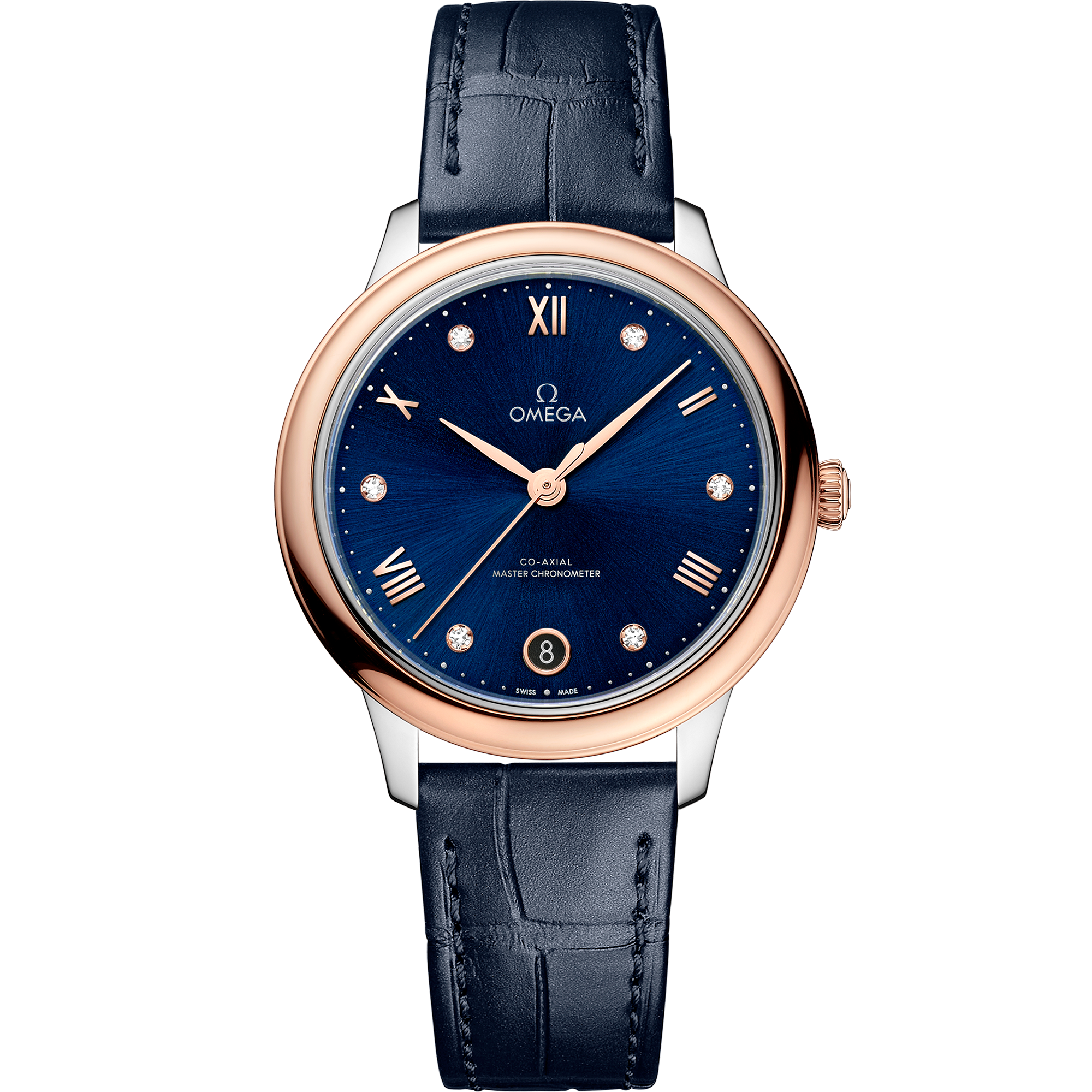 Omega DE VILLE PRESTIGE 34 mm, steel ‑ Sedna™ gold on leather strap 434.23.34.20.53.001