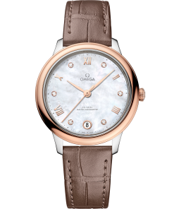 Omega DE VILLE PRESTIGE 34 mm, steel ‑ Sedna™ gold on leather strap 434.23.34.20.55.001