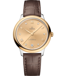 Omega DE VILLE PRESTIGE 34 mm, steel ‑ yellow gold on leather strap 434.23.34.20.58.001